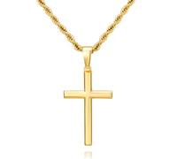 NORBU Collana da uomo in argento Sterling 925, ciondolo a croce ipoallergenico con chiusura a moschettone sicura, gioiello religioso dorato regalo per battesimo/Pasqua/festa del papà, 18 in, Argento