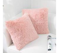NordECO HOME Confezione da 2 federe per cuscini in finta pelliccia, 40 x 40 cm, lussuose, soffici, decorative, quadrate, 40 x 16 cm, per divano, colore: rosa (FF-16-PK01-2204)