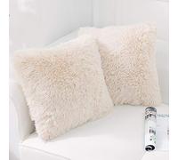 NordECO HOME Confezione da 2 federe per cuscini in finta pelliccia, 40 x 40 cm, lussuose, soffici, decorative, quadrate, 40 x 16 cm, per la decorazione del divano, beige (FF-16-BE01-2204)