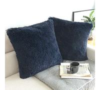 NordECO HOME Confezione da 2 federe per cuscini in finta pelliccia, 45 x 45 cm, lussuose, soffici, decorative, quadrate, 18 x 18 cm, per divano, blu navy