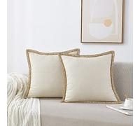 NordECO HOME Confezione da 2 federe per cuscini in lino bianco, 50 x 50 cm, decorative, con bordi rifilati, 20 x 20 cm, per decorare il divano