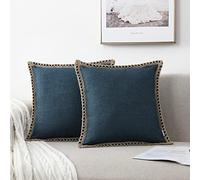 NordECO HOME Confezione da 2 federe per cuscini in lino blu navy, 45 x 45 cm, decorative, con bordi rifilati, 18 x 18 cm, per decorare il divano