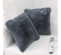 NordECO HOME Confezione da 2 federe per cuscino in finta pelliccia, 45 x 45 cm, lussuose federe decorative sfocate, 18 x 18 cm, per divano, decorazione divano, grigio scuro