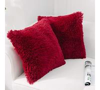 NordECO HOME Confezione da 2 federe per cuscino in finta pelliccia, 45 x 45 cm, lussuose federe decorative sfocate, 18 x 18 cm, per decorazione divano, colore: rosso bordeaux