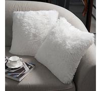 NordECO HOME Set di 2 federe per cuscino, 40 x 40 cm, colore bianco, in pelliccia artificiale, per divano