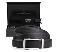 Nordform Men's Leather Belt without Holes with Scratch-Resistant Buckle - Handmade - Scandinavian Quality - Size Adjustable - High-Quality Leather - Single Set (Matte Black, Matte Silver)