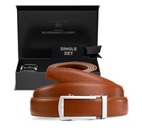 Nordform Men's Leather Belt without Holes with Scratch-Resistant Buckle - Handmade - Scandinavian Quality - Size Adjustable - High-Quality Leather - Single Set (Cognac, Matte Silver)