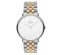 Nordgreen Orologio di design scandinavo, analogico al quarzo, quadrante bianco, cinturino in pelle/mesh, elegante orologio unisex, impermeabile, moderno, modello Native, argento, 36 mm, Bracciale