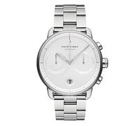 Nordgreen Pioneer Orologio cronografo da uomo, minimal Silver Large 42 mm, quadrante bianco e cinghie interchangeable