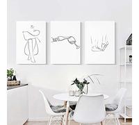 Nordic Canvas Painting Abstract Lady Line Drawing Home Decor Wall Art Love and Wine Poster Stampa per soggiorno 15.7 "x23.6" (40x60cm) 3pcs Frameless