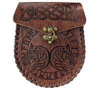 Nordic Embossed Belt Bag Retro Medievale PU Leather Side Pack Vintage Cintura Hip Bag Cintura Portatile Marsupio, Lupo marrone