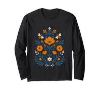 Nordic Folk Art - Motivo Floreale con api, Giardino e Natura Maglia a Manica
