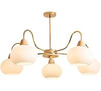 Nordic Home Decoration Large Milk Glass Sputnik Chandelier Mid Century Semi Flush Mount Ceiling Antique Lamp Wood Farmhouse Pendant Light Fixture for Living Room Bedroom