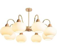 Nordic Home Decoration Large Milk Glass Sputnik Chandelier Mid Century Semi Flush Mount Ceiling Antique Lamp Wood Farmhouse Pendant Light Fixture for Living Room Bedroom