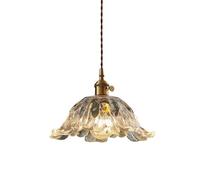 Nordic Japanese Style Brass Chandelier, Single Head Glass Lampshade E27 Lamp Holder, Adjustable Hanging Pendant Lights, Suitable for Restaurants, Kitchen Islands, And More(32cm)