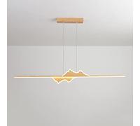 Nordic LED Chandelier 49.21inch Linear Pendant Light Kitchen Island Hanging Lamp, Wood Pattern Metal Suspended Lighting Fixture 38W Chandeliers for Dining Living Room