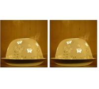 Nordic Light Shade, Stencil Butterfly Tealight Holder Piatto, Pizzo Idea Regalo Idea Accessori Candele, Porcellana, 9x9x9cm (Confezione da 2)