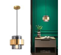 Nordic Minimalist Gold Iron Chandelier with Amber Glass Shade - 60 Inch Adjustable Pendant Light for Bedroom and Living Room(Anthracite grey)