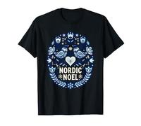 Nordic Noel Uccello Fiore Cuore Natale Inverno Vacanze Maglietta