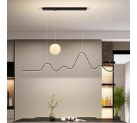 Nordic Pendant Light Linear Chandelier Dimmable LED Indoor Lighting for Kitchen Living Dining Room Bedroom Aluminium Fixture Illumination 3000-6000K Hanging Lamp(Black,Stepless dimmi