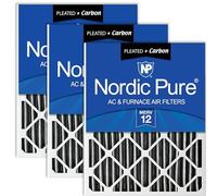 Nordic Pure 20 x 20 x 2 (19 1/2 x 19 1/2 x 1 3/4) Filtri dell'aria per forni MERV 12 pieghettati Plus Carbon, confezione da 3