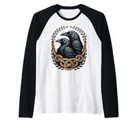Nordic Raven Huginn & Muninn norreno Celtico retrò Mistico Maglia con Maniche Raglan