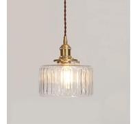 Nordic Retro Brass Pendant Lights Cylindrical Green Glass Hanging Light Fixtures Small Chandelier 5.9 Inches in Diameter for Dining Room Bedroom Bedside Bar Porch(C)