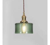 Nordic Retro Brass Pendant Lights Cylindrical Green Glass Hanging Light Fixtures Small Chandelier 5.9 Inches in Diameter for Dining Room Bedroom Bedside Bar Porch(B)