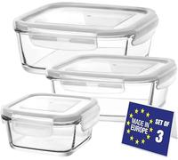 NORDIC SCHILLER Set di 3 contenitori salvafreschezza in vetro da 1150 cc, 720 cc, 375 cc, con coperchio a prova di perdite, contenitore per alimenti, per alimenti e frigorifero