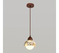 Nordic Stone Kitchen Island Lighting, Bedroom Dining Room Pendant Light Fixtures with Glass Shade, 5.9in Wood Hanging Lamp Rustic Farmhouse Chandelier