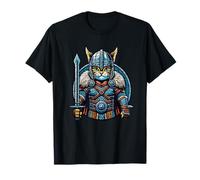 Nordic Viking Cat Warrior Norse per donne, uomini, bambini Maglietta