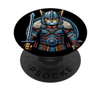 Nordic Viking Cat Warrior Norse per donne, uomini, bambini PopSockets PopGrip Adesivo