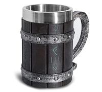 Nordic Viking Rune - Boccale da birra, in legno di quercia, misura grande, con acciaio inox, legno e resina, 3D, per uomini, regalo per la festa del papà, 550 ml