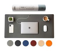 Nordik - Tappetino da scrivania in pelle con organizer per cavi, 89 x 43 cm, tappetino per mouse esteso di alta qualità, per accessori per casa e ufficio, tappetino antiscivolo in pelle vegana