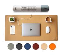 Nordik - Tappetino da scrivania in pelle con organizer per cavi (beige champagne, 89 x 43 cm), tappetino per mouse esteso di alta qualità, accessori per casa e ufficio, tappetino antiscivolo in pelle