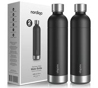 Nordiqo Bottiglia 1L Acciaio Inox | Compatibile con Aarke, Sodastream Art, Duo, Enso, Terra & Gasatori Acqua | Senza Scadenza/Plastica | Anti-Perdite | Lavabile Lavastoviglie | 2-Set