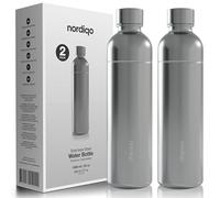 Nordiqo Bottiglia 1L in Acciaio Inox | Compatibile con Sodastream Art, Duo, Enso, Terra, Aarke | Senza plastica | Antiperdita | Lavabile in lavastoviglie | Riutilizzabile | 2-Set