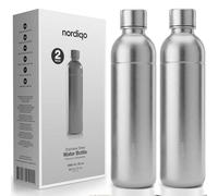 Nordiqo Bottiglia Inox 1L | Compatibile con Aarke Carbonator 3, SodaStream Duo & Bottiglie Plastica | Non per Crystal & Jet | Senza scadenza | Senza plastica | 2x Inox