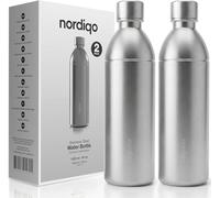 Nordiqo Premium Bottiglia 1,3L in Acciaio Inossidabile | Compatibile con Aarke Carbonator 3 | Anti-Perdita | Senza scadenza | Lavabile in Lavastoviglie | Senza scadenza | Set da 2