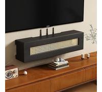 Nordivo Mensola per Router in Rattan, Scatola WiFi da Parete in Legno, Mensola da Parete Copri Multipresa e Router, Armadietto Router per Ufficio e Casa(Black,L80cm/31.5in)