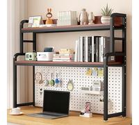 Nordivo Scaffale Organizzatore da Scrivania a 3 Livelli, Libreria da Tavolo con Pannello Forato, Struttura in Metallo per Ufficio, Supporto da Appoggio per Scrivania(Black/Reddish Brown,L115CM/46in)