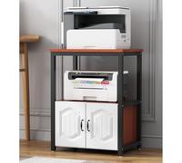 Nordivo Supporto Stampante da Terra con Ripiani, Mobiletto Stampante Mobile per Ufficio Casa, Struttura in Metallo a 3 Livelli, Armadietto Porta Documenti con Ripiani(Black/red,W40cm/15.7in)