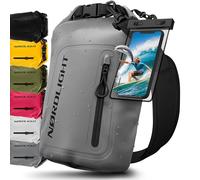 Nordlight Dry Bag Sacca Impermeabile + Custodia per Cellulare + Chiusura Arrotolabile, Tracolla | Zaino Impermeabile Sacca Stagna Borsa | Spiaggia, Canoa, SUP, Immersioni - Grigio, 10 Litri