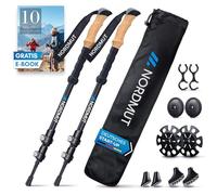 NORDMUT® Bastoni da trekking telescopici in carbonio | Nordic Walking Bastoni da donna e uomo | bastoncini da trekking ultraleggeri [con set di tamponi in gomma] regolabili con manico in vero sughero