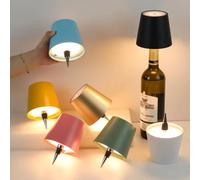 Nordreach Lampada per bottiglia wireless, dimmerabile, 3 colori, lampada per bottiglia di vino, con controllo touch, ricaricabile tramite USB, lampada da scrivania per bar, ristoranti, soggiorno