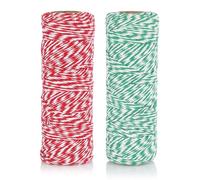 Nordstern Set di 2 fili in cotone + 20 etichette regalo, nastro regalo, cordoncini decorativi per regali e fai da te - rosso/bianco + verde/bianco, 200 m