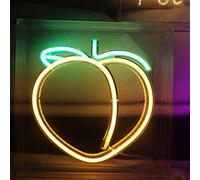 Nordstylee, Lampada LED al neon a forma di pesca, simpatica e decorativa, con attacco USB, adatta come regalo, per scrivania, casa, stanza, bar, feste, vacanze, eventi (verde e giallo)