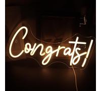 Nordstylee Targa LED al neon con scritta "Congrats", per congratulazioni, lauree, feste, casa, bar, college, hotel, ristorante, caffetteria, decorazione, laurea, regalo (bianco caldo)