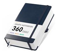 NORDUN Quaderno a quadretti formato A5, 360 pagine, copertina rigida in pelle con note adesive e tasca interna, 100 g/m², carta spessa da 100 g/m², per uomini e donne, per scuola, ufficio, casa, 14,5