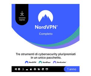NordVPN Completo - 12 mesi Servizio VPN, Software Cybersecurity, Password Manager, Data Breach Scanner, 1TB di Archiviazione Cloud e Crittografia file [Multipiattaforma] Digitale